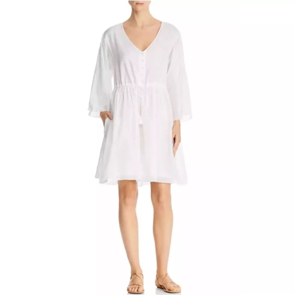 NWT ATM Anthony Thomas‎ Melillo White Crinkle Cotton V-Neck Dress Sz. Small